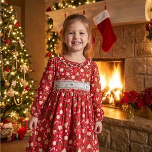 Bonnie Baby Red Dress with Festive Accents